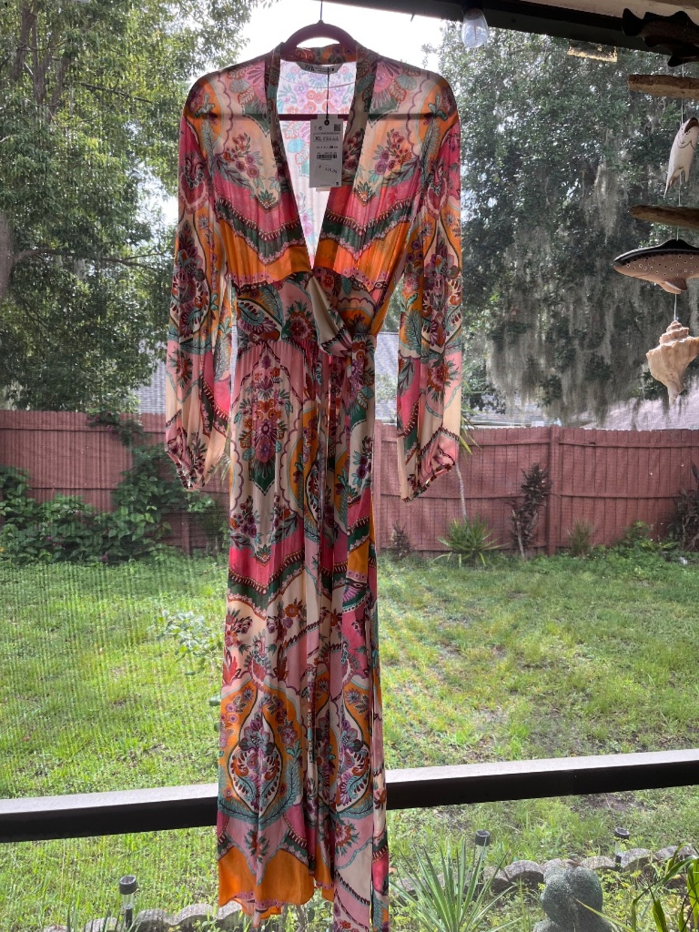 ZARA NWT WOMAN PRINTED MAXI WRAP DRESS PINK size XL - Picture 6 of 14